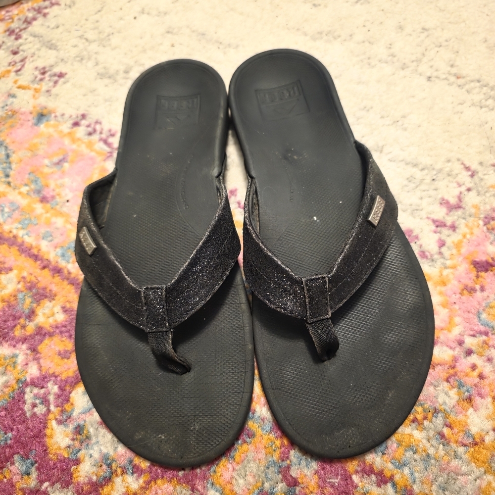 Reef Black Glitter Flip Flop Sandals